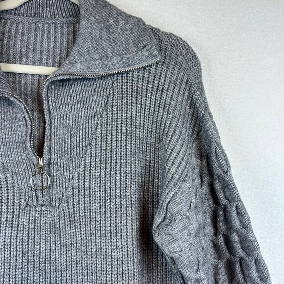 Gray Womens Chunky Knit Quarter Zip Sweater Size M Grandmacore Slouchy Comfy - Picture 3 of 11